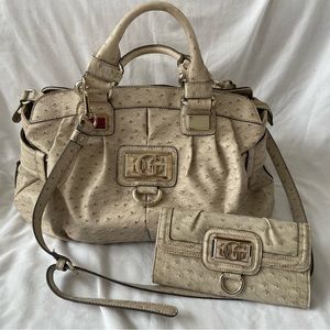 Guess Faux Ostrich Taupe Purse w/ Wallet